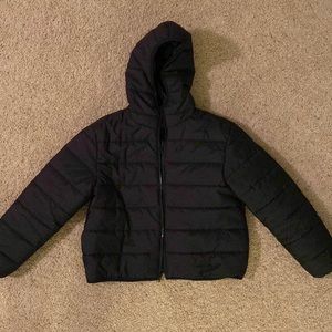 Black cropped puffer coat